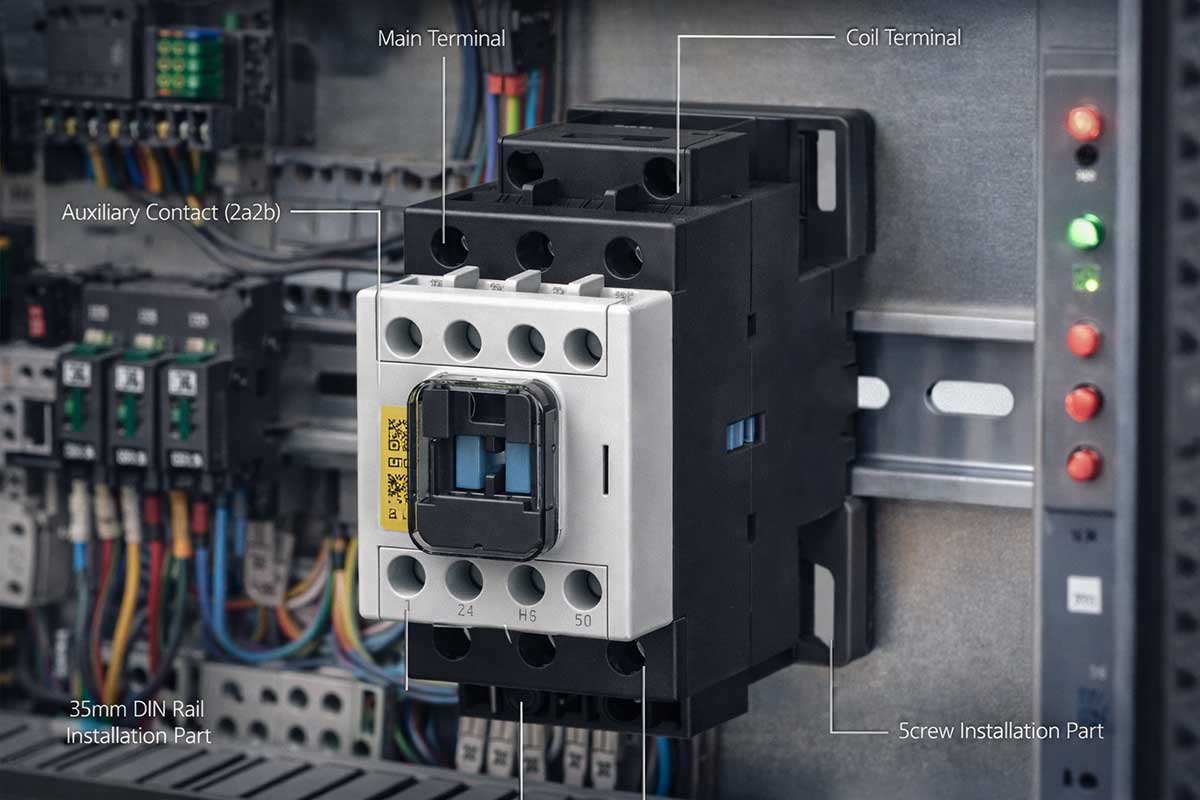 کنتاکتور 50 آمپر هیوندای بوبین 220VAC توان 22 کیلووات HGC 3 کنتاکتور 50 آمپر هیوندا