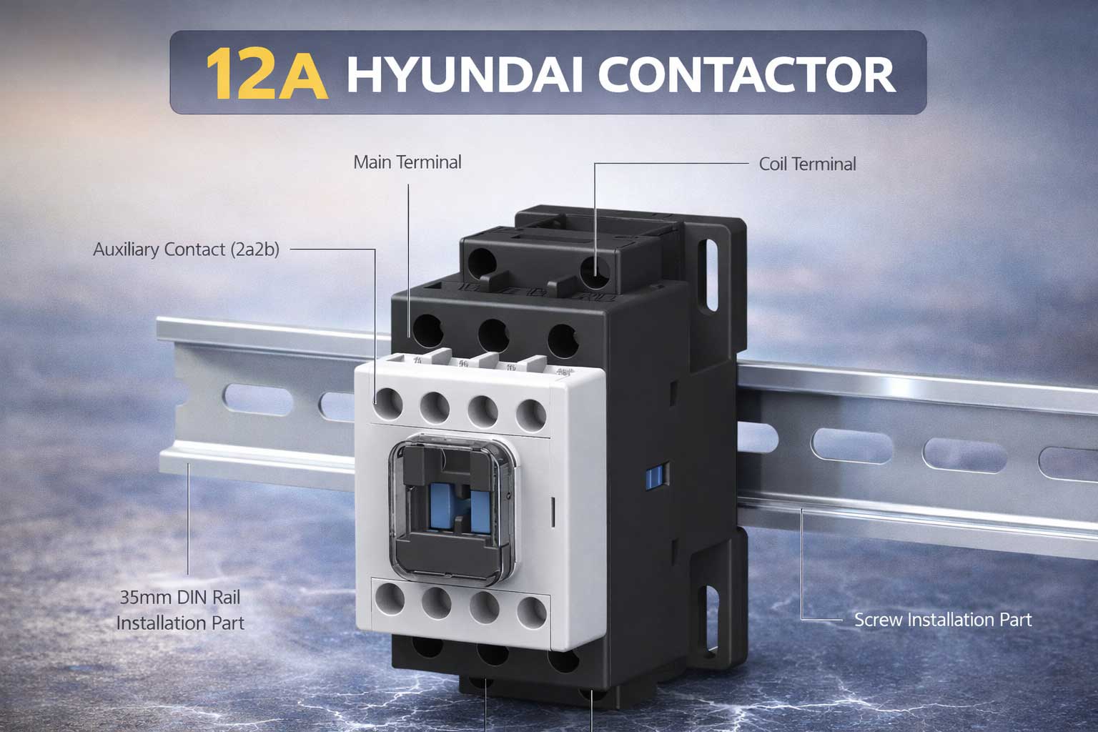 کنتاکتور 12 آمپر هیوندای بوبین 220VAC توان 5.5 کیلووات HGC 3 قیمت کنتاکتور 12 آمپر هیوندا