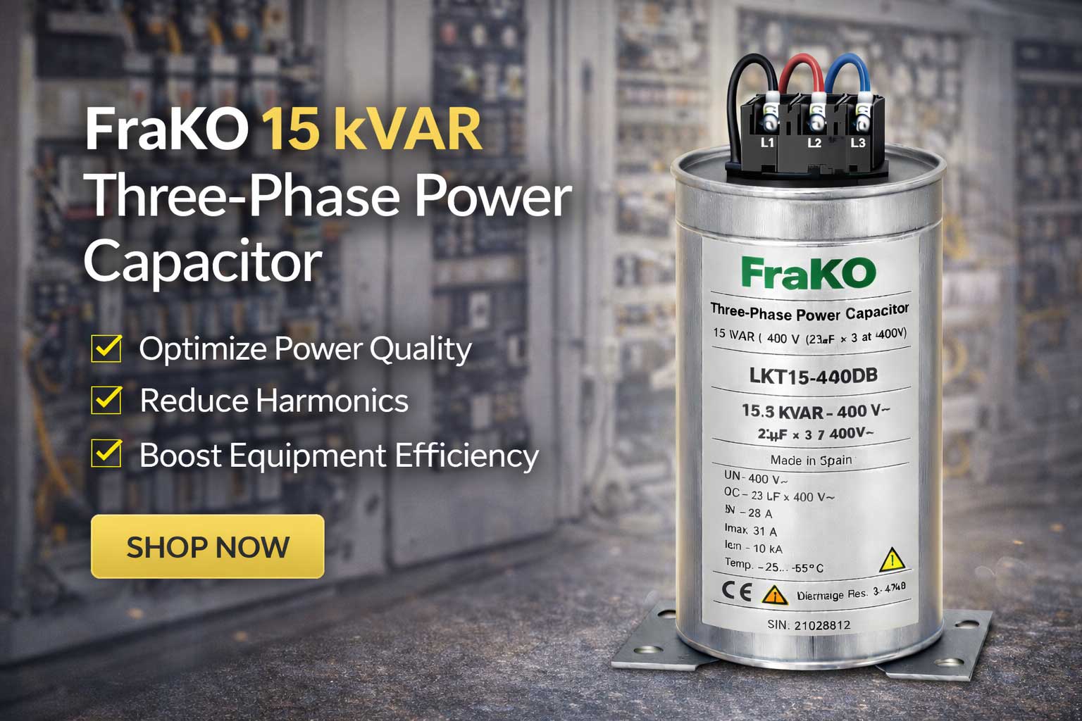 خازن سه فاز 15 کیلووار فراکو LKT15-400DB 2 قیمت خازن 15 کیلووار فراکو LKT15-400DB