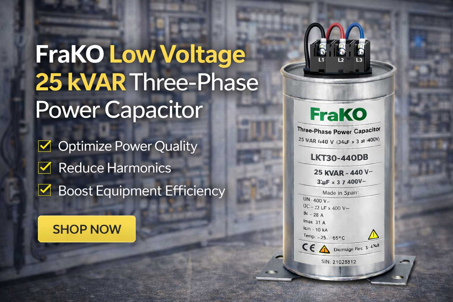 خازن سه فاز فشار ضعیف فراکو 25 کیلووار LKT30-440DB 2 خازن 25 کیلووار فراکو 440 ولت