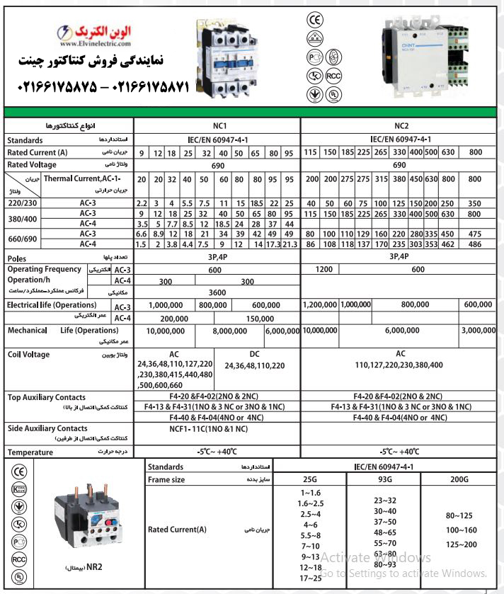 دانلود کاتالوگ کنتاکتور چینت NC1 , NC2