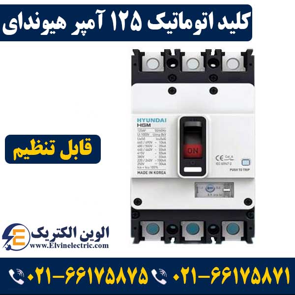 کلید کمپکت اتوماتیک قابل تنظیم ۱۲۵ آمپر هیوندای 1 کلید قابل تنظیم 125 آمپر هیوندای