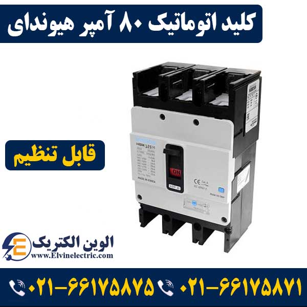 کلید کمپکت اتوماتیک قابل تنظیم 80 آمپر هیوندای 1 کلید قابل تنظیم 80 آمپر هیوندای